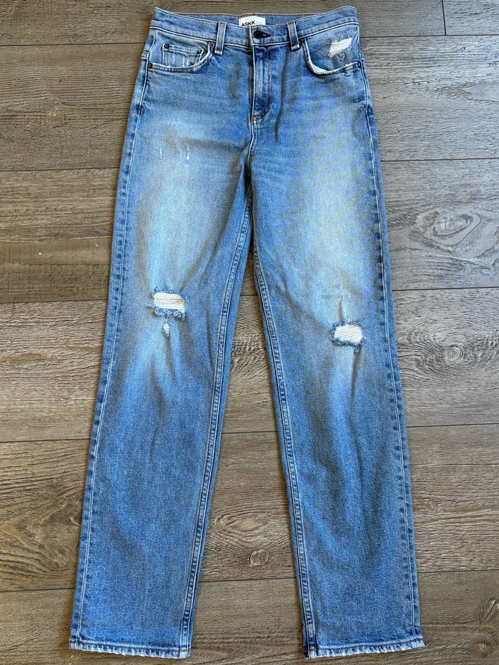 ASKK NY Denim 90's Boyfriend High Waist Straight Leg Distressed Jean in Firebird
